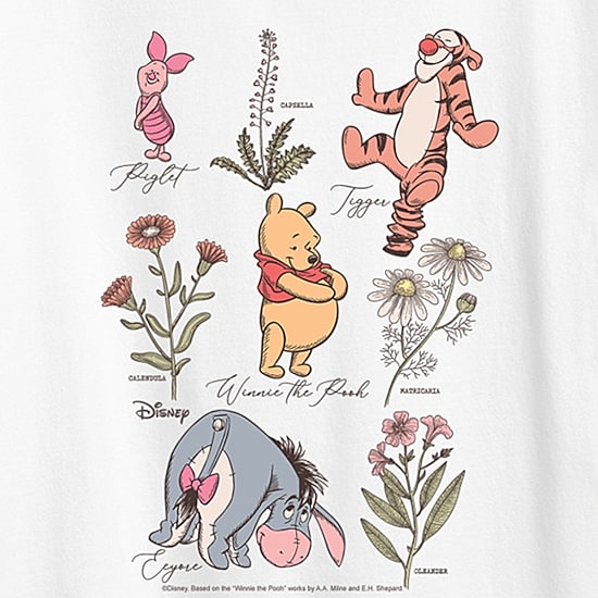 Friends Floral Womens Crew Neck Short Sleeve Regular Fit Winnie The Pooh Graphic T-Shirt