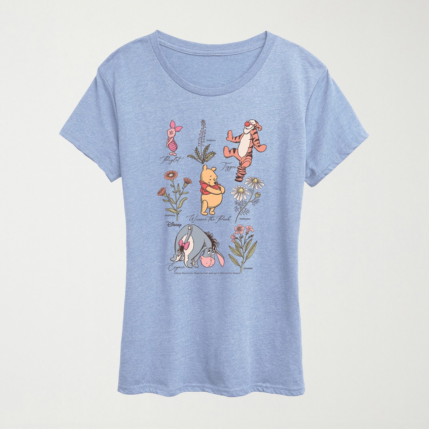 Friends Floral Womens Crew Neck Short Sleeve Regular Fit Winnie The Pooh Graphic T-Shirt