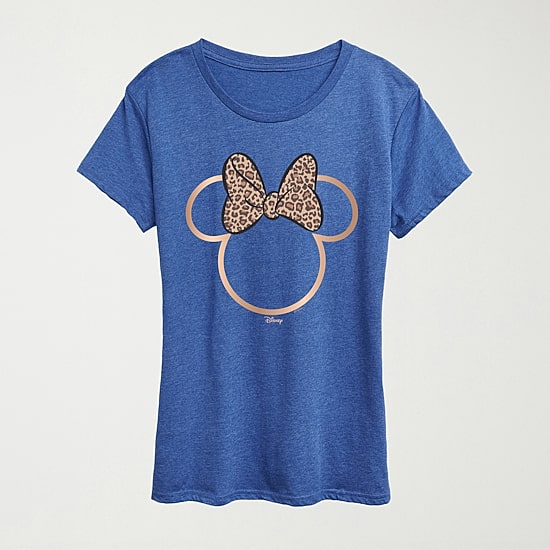 Leopard Print Womens Crew Neck Short Sleeve Regular Fit Minnie Mouse Graphic T-Shirt