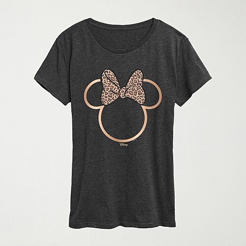 Hybrid Tees Leopard Print Womens Crew Neck Short Sleeve Regular Fit Minnie Mouse Graphic T-shirt In Gray