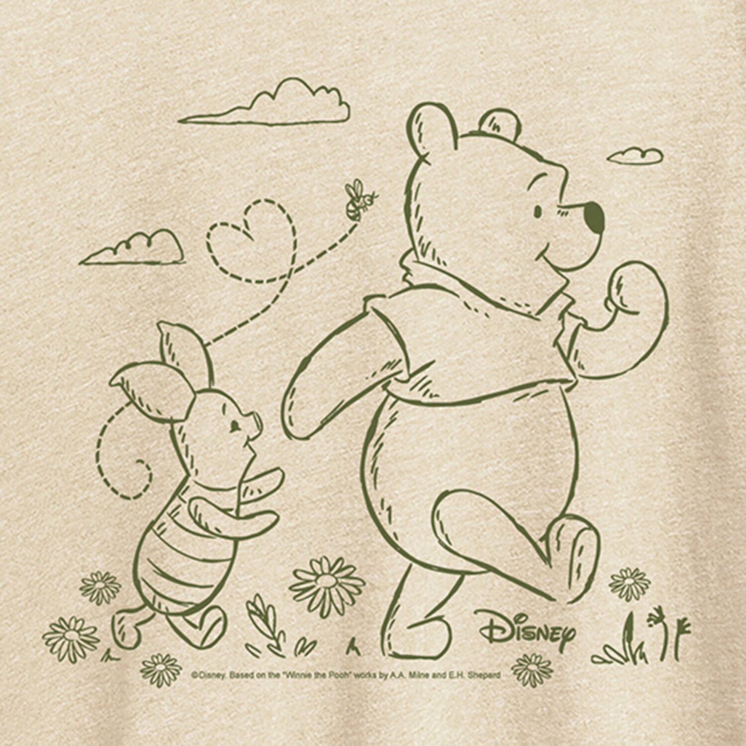 Piglet Stroll Womens Crew Neck Short Sleeve Regular Fit Winnie The Pooh Graphic T-Shirt