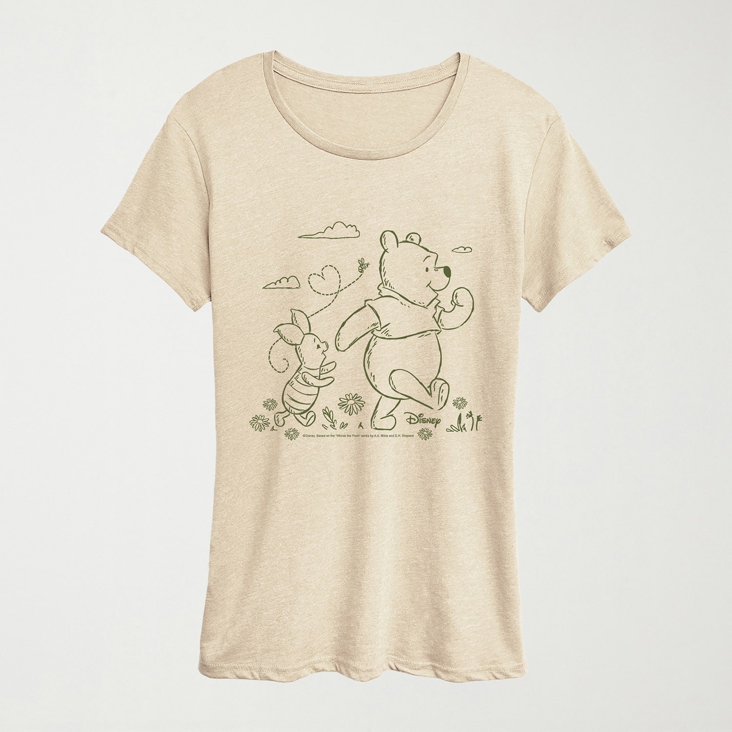 Piglet Stroll Womens Crew Neck Short Sleeve Regular Fit Winnie The Pooh Graphic T-Shirt