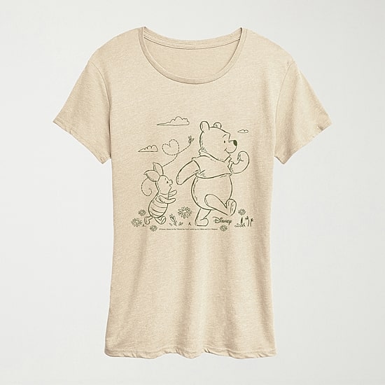 Piglet Stroll Womens Crew Neck Short Sleeve Regular Fit Piglet Winnie The Pooh Graphic T-Shirt