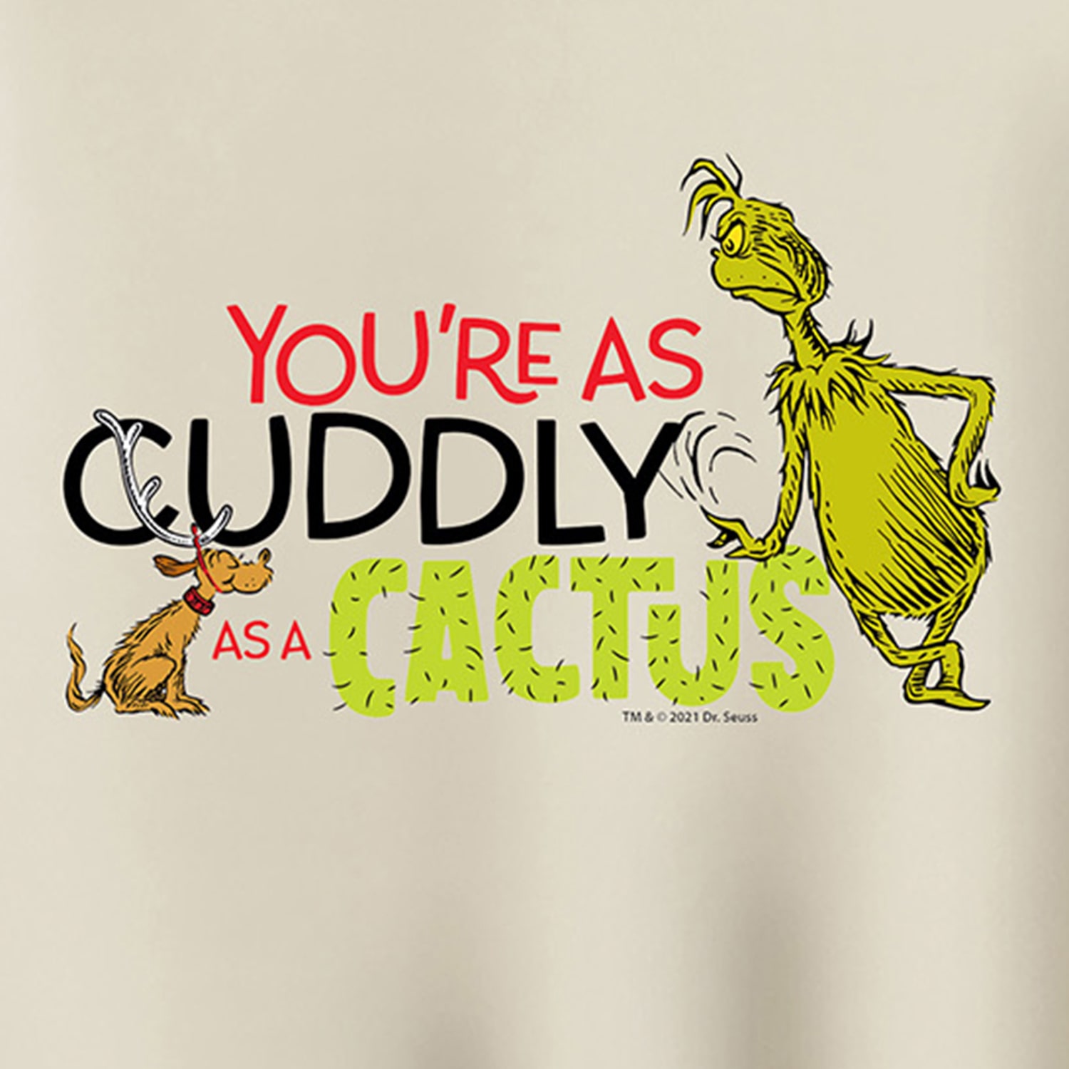 Cuddly As A Cactus Womens Crew Neck Long Sleeve Grinch Pullover Sweater