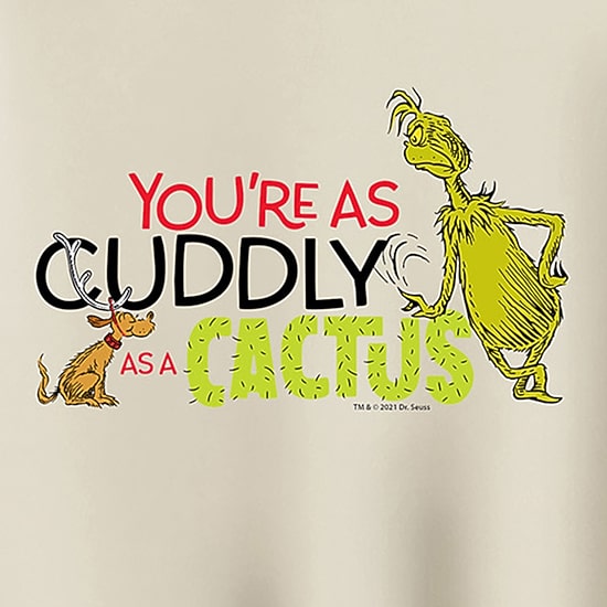 Cuddly As A Cactus Womens Crew Neck Long Sleeve Grinch Pullover Sweater