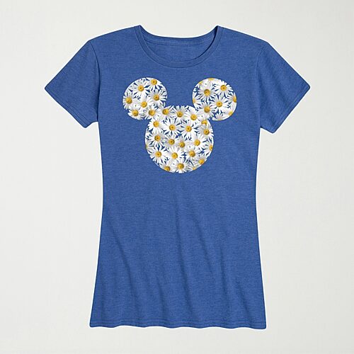 Hybrid Tees Head Daisies Womens Crew Neck Short Sleeve Regular Fit Mickey Mouse Graphic T-shirt In Blue