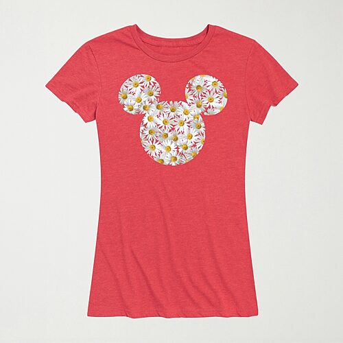 Hybrid Tees Head Daisies Womens Crew Neck Short Sleeve Regular Fit Mickey Mouse Graphic T-shirt In Red