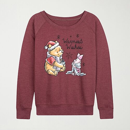 Warmest Wishes Womens Crew Neck Long Sleeve Winnie The Pooh Piglet Pullover Sweater, Medium, Red