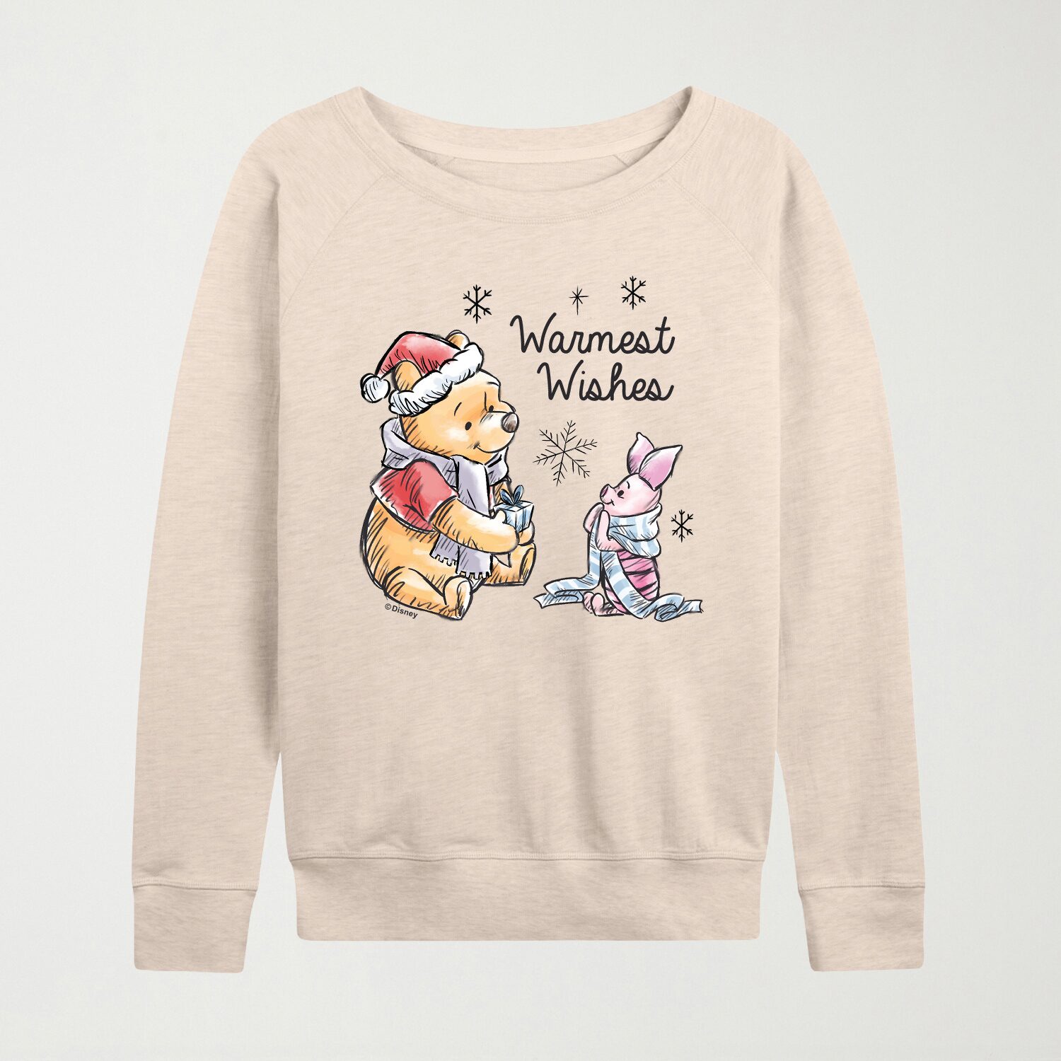 Warmest Wishes Womens Crew Neck Long Sleeve Winnie The Pooh Piglet Pullover Sweater