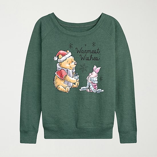 Warmest Wishes Womens Crew Neck Long Sleeve Winnie The Pooh Piglet Pullover Sweater