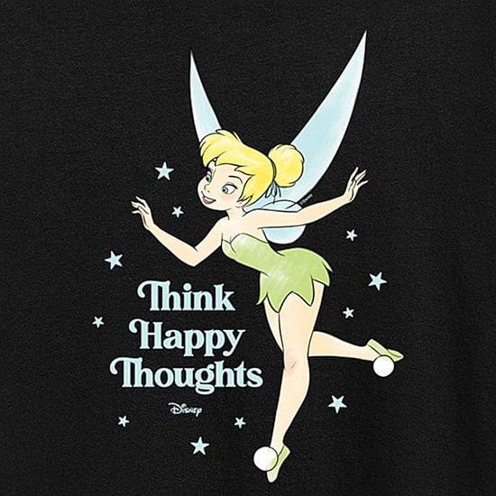 Think Happy Thoughts Womens Crew Neck Short Sleeve Regular Fit Tinker Bell Graphic T-Shirt