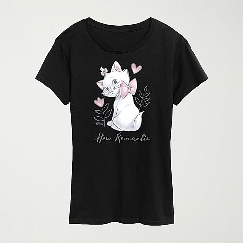 Hybrid Tees How Romantic Marie Womens Crew Neck Short Sleeve Regular Fit Marie The Aristocats Graphic T-shirt In Black