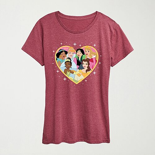 Hybrid Tees Princess Group Heart Womens Crew Neck Short Sleeve Regular Fit Princess Graphic T-shirt In Red