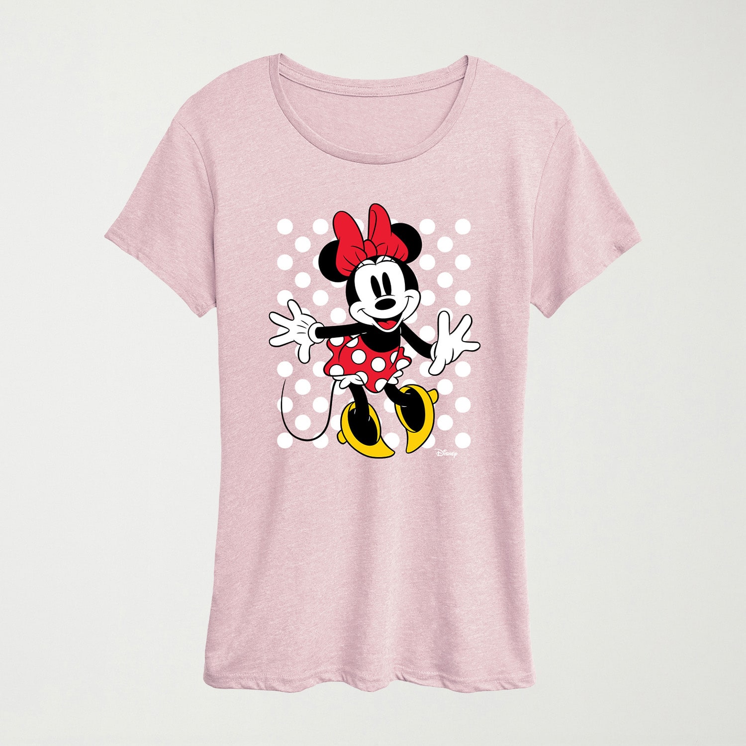 Dots Womens Crew Neck Short Sleeve Regular Fit Minnie Mouse Graphic T-Shirt