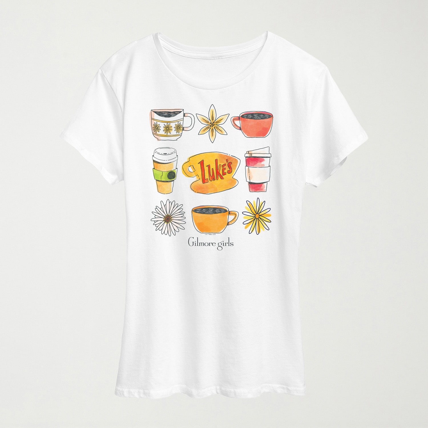 Gg Lukes Coffee Grid Womens Crew Neck Short Sleeve Regular Fit Graphic T-Shirt