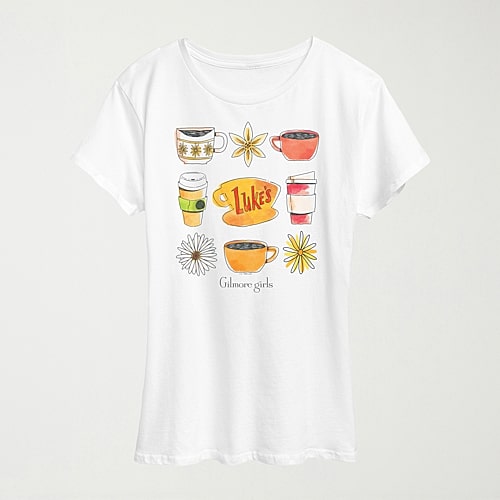 Hybrid Tees Gg Lukes Coffee Grid Womens Crew Neck Short Sleeve Regular Fit Graphic T-shirt In White