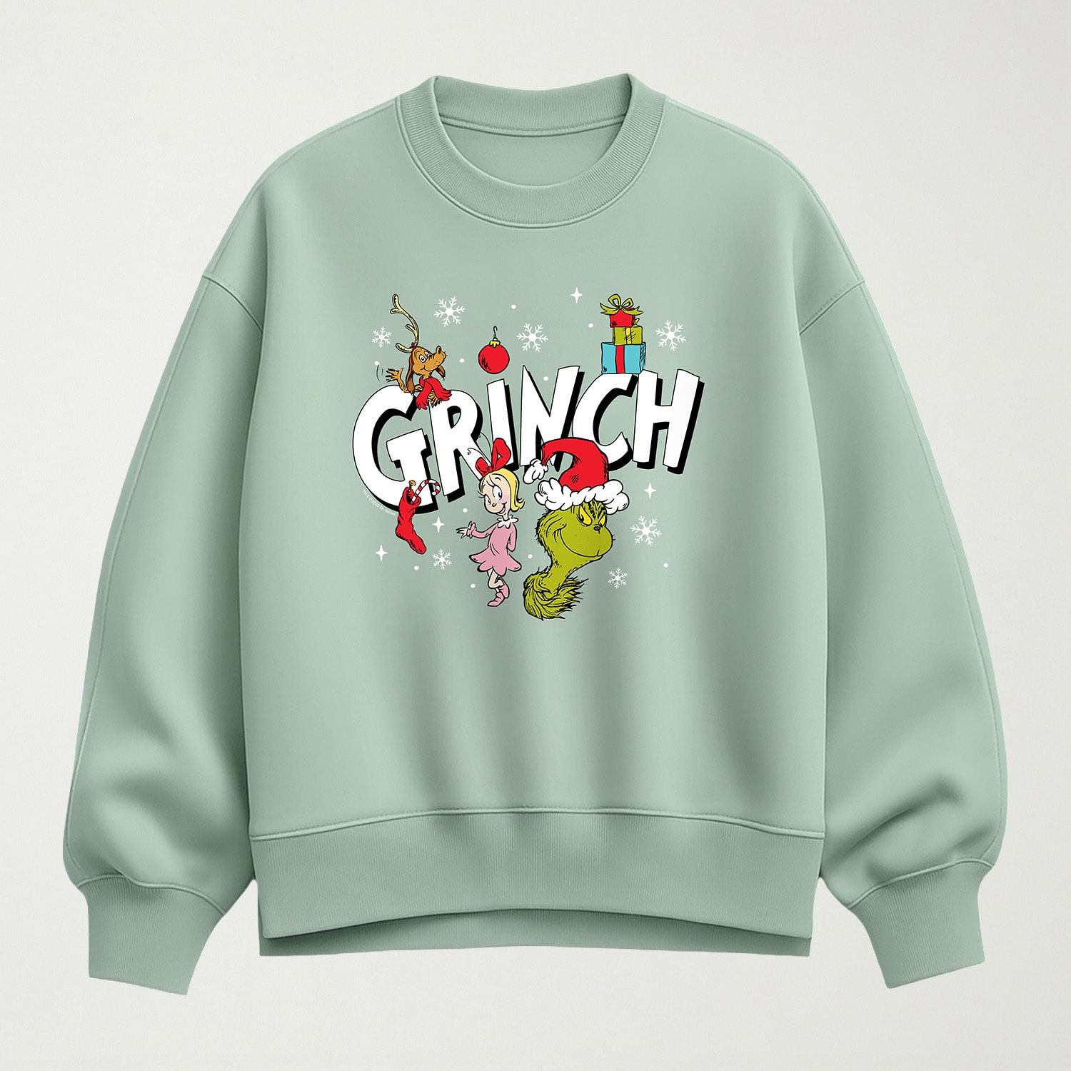 Logo Group Womens Crew Neck Long Sleeve Grinch Pullover Sweater