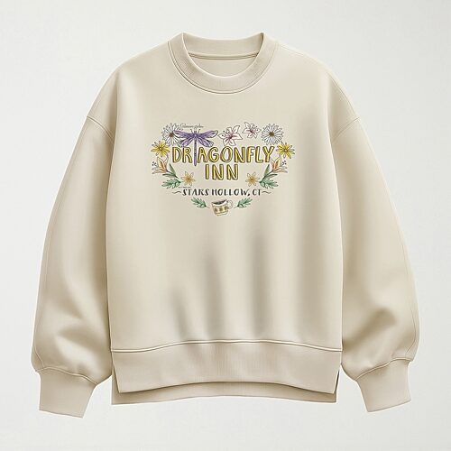 Hybrid Tees Dragonfly Inn Womens Crew Neck Long Sleeve Pullover Sweater In Beige