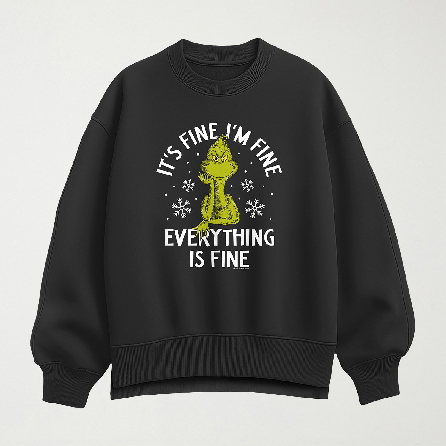 Im Fine Womens Crew Neck Long Sleeve Grinch Pullover Sweater