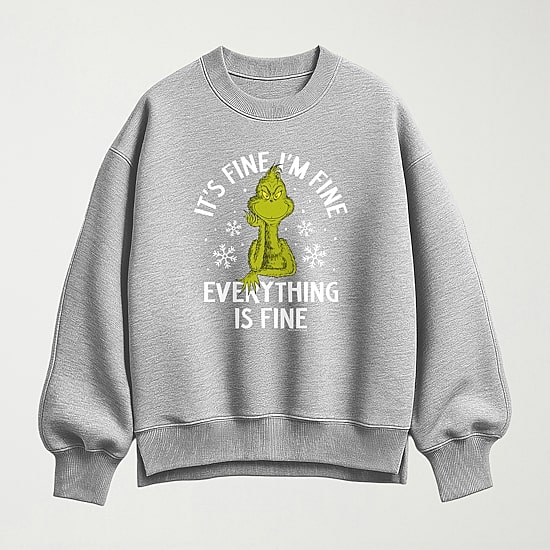 Im Fine Womens Crew Neck Long Sleeve Grinch Pullover Sweater