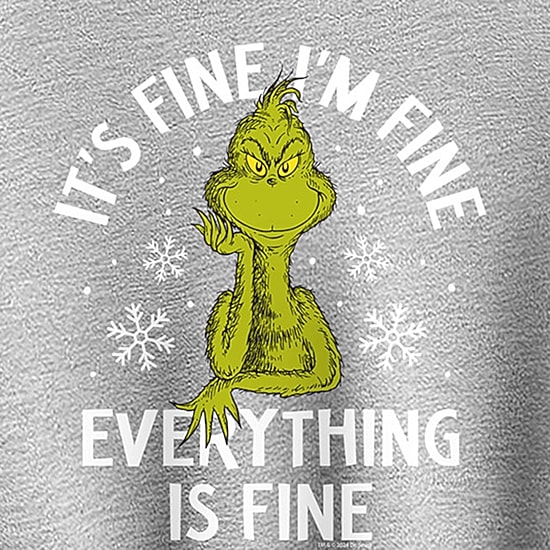 Im Fine Womens Crew Neck Long Sleeve Grinch Pullover Sweater