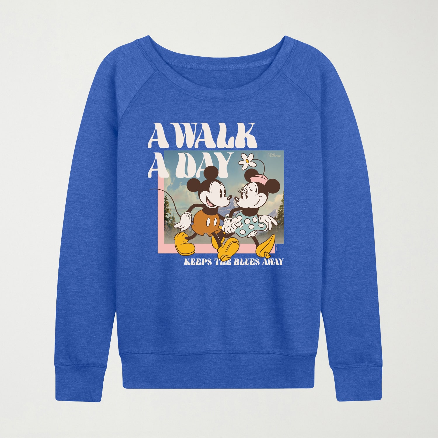 A Walk Day Womens Crew Neck Long Sleeve Mickey Mouse Minnie Pullover Sweater