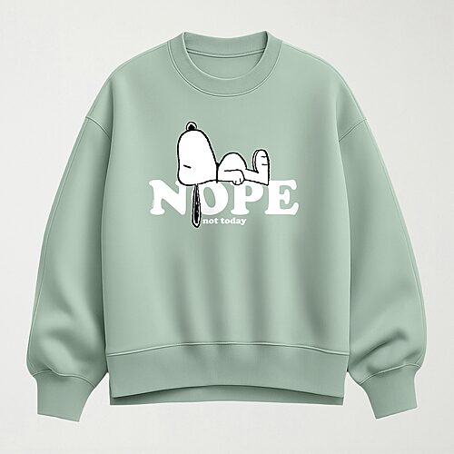 Hybrid Tees Nope Womens Crew Neck Long Sleeve Peanuts Snoopy Pullover Sweater In Green