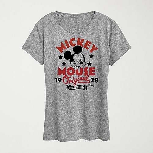 Hybrid Tees Original Badge Womens Crew Neck Short Sleeve Regular Fit Mickey Mouse Graphic T-shirt In Gray