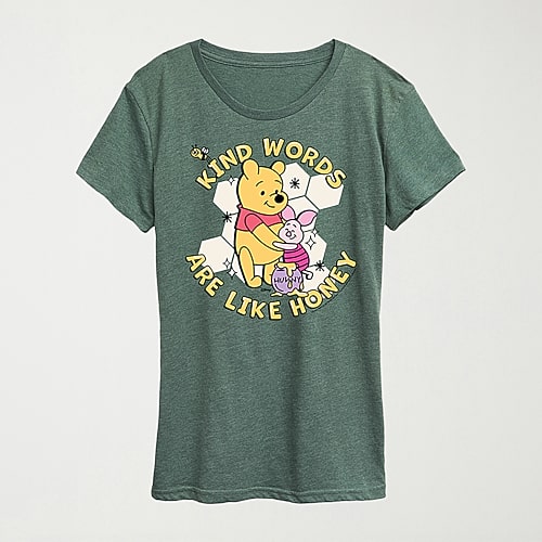 Hybrid Tees Kind Words Are Like Honey Womens Crew Neck Short Sleeve Regular Fit Winnie The Pooh Graphic T-shirt In Green