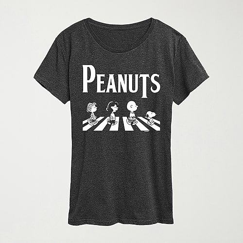 Hybrid Tees Crossing Road Womens Crew Neck Short Sleeve Regular Fit Peanuts Snoopy Graphic T-shirt In Gray