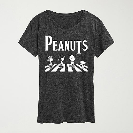 Crossing Road Womens Crew Neck Short Sleeve Regular Fit Peanuts Snoopy Graphic T-Shirt