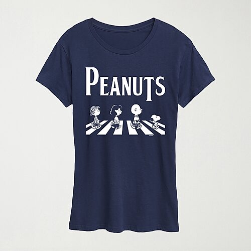 Hybrid Tees Crossing Road Womens Crew Neck Short Sleeve Regular Fit Peanuts Snoopy Graphic T-shirt In Blue