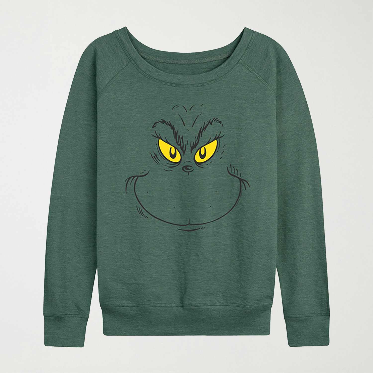 Face Womens Crew Neck Long Sleeve Grinch Pullover Sweater