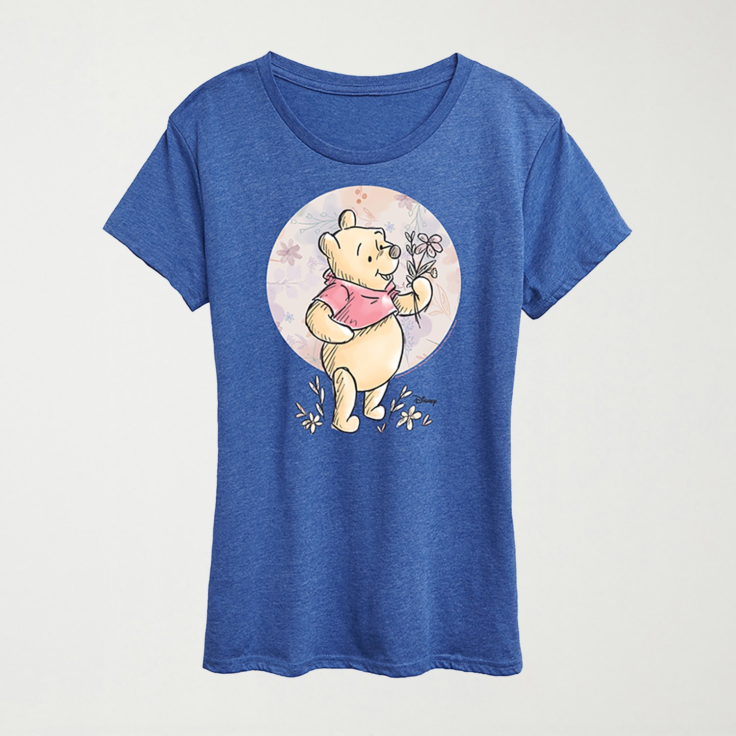Floral Circle Womens Crew Neck Short Sleeve Regular Fit Winnie The Pooh Graphic T-Shirt