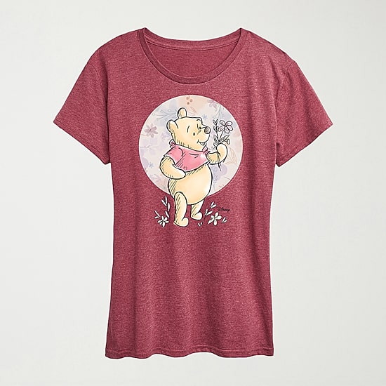 Floral Circle Womens Crew Neck Short Sleeve Regular Fit Winnie The Pooh Graphic T-Shirt