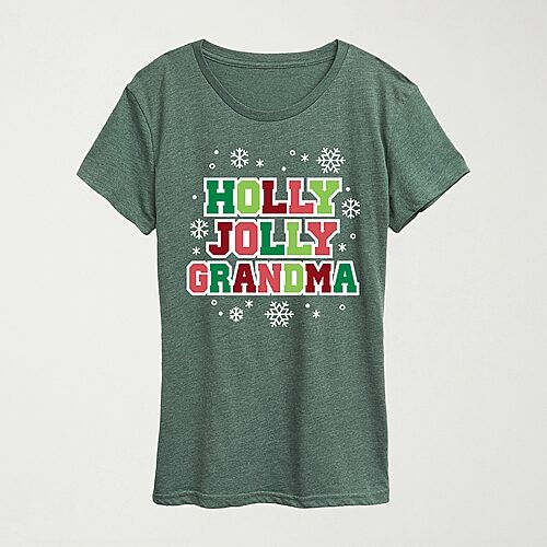 Holly Jolly Grandma Womens Crew Neck Short Sleeve Regular Fit Graphic T-Shirt, Xx-large, Green