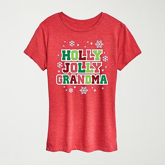 Holly Jolly Grandma Womens Crew Neck Short Sleeve Regular Fit Graphic T-Shirt
