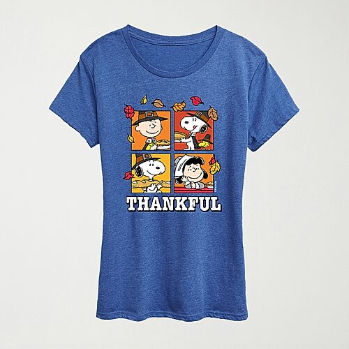 Thankfulwoodstock Womens Crew Neck Short Sleeve Regular Fit Peanuts Snoopy Graphic T-Shirt, Xx-large, Blue