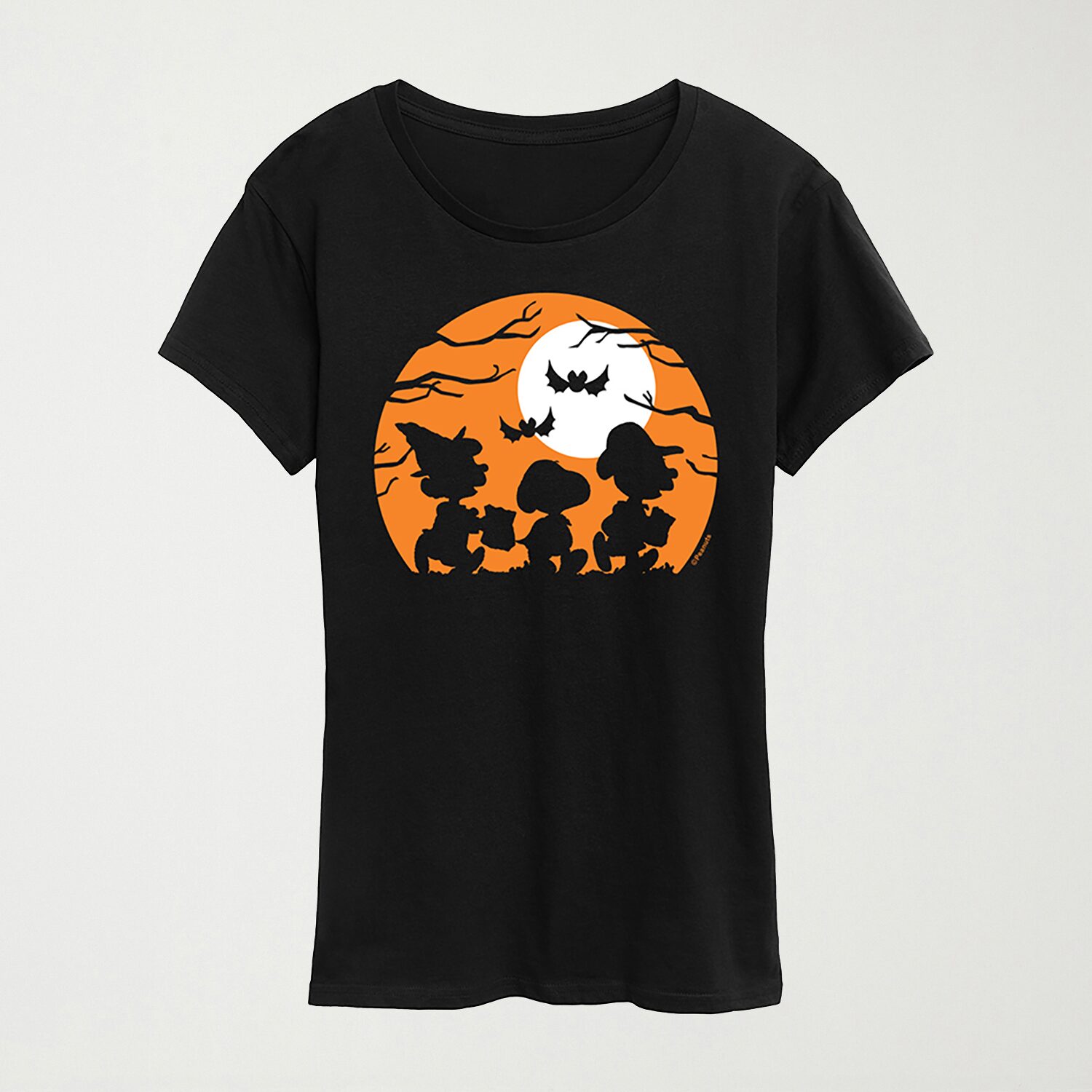 Halloween Sillhouette Womens Crew Neck Short Sleeve Regular Fit Peanuts Snoopy Graphic T-Shirt