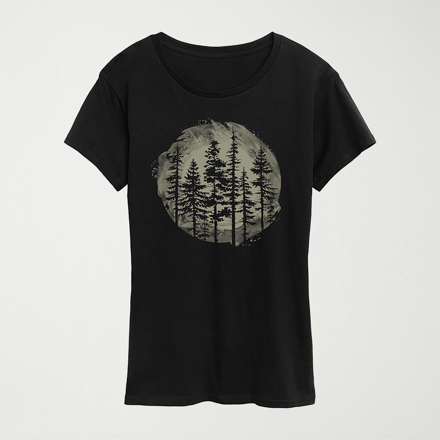 Watercolor Pine Trees Womens Crew Neck Short Sleeve Regular Fit Graphic T-Shirt