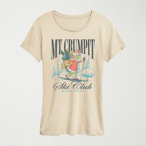 Hybrid Tees Mt Crumpit Ski Club Womens Crew Neck Short Sleeve Regular Fit Grinch Graphic T-shirt In Beige