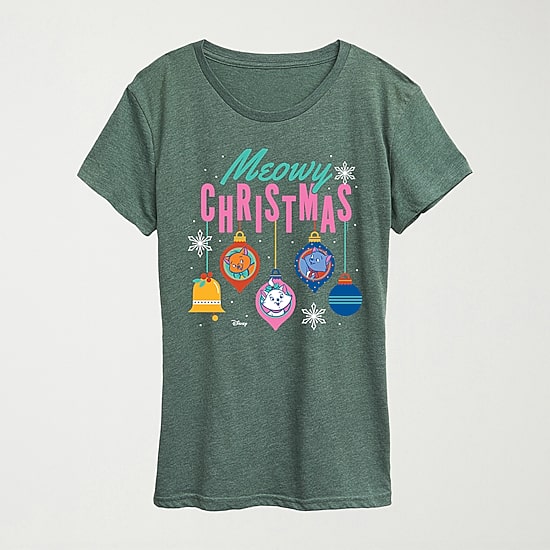 Meowy Christmas Womens Crew Neck Short Sleeve Regular Fit The Aristocats Graphic T-Shirt
