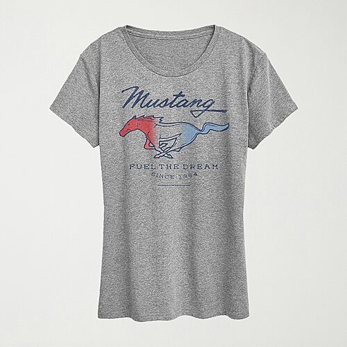 Mustang Fuel The Dream 1964 Womens Crew Neck Short Sleeve Regular Fit Graphic T-Shirt, Medium, Gray