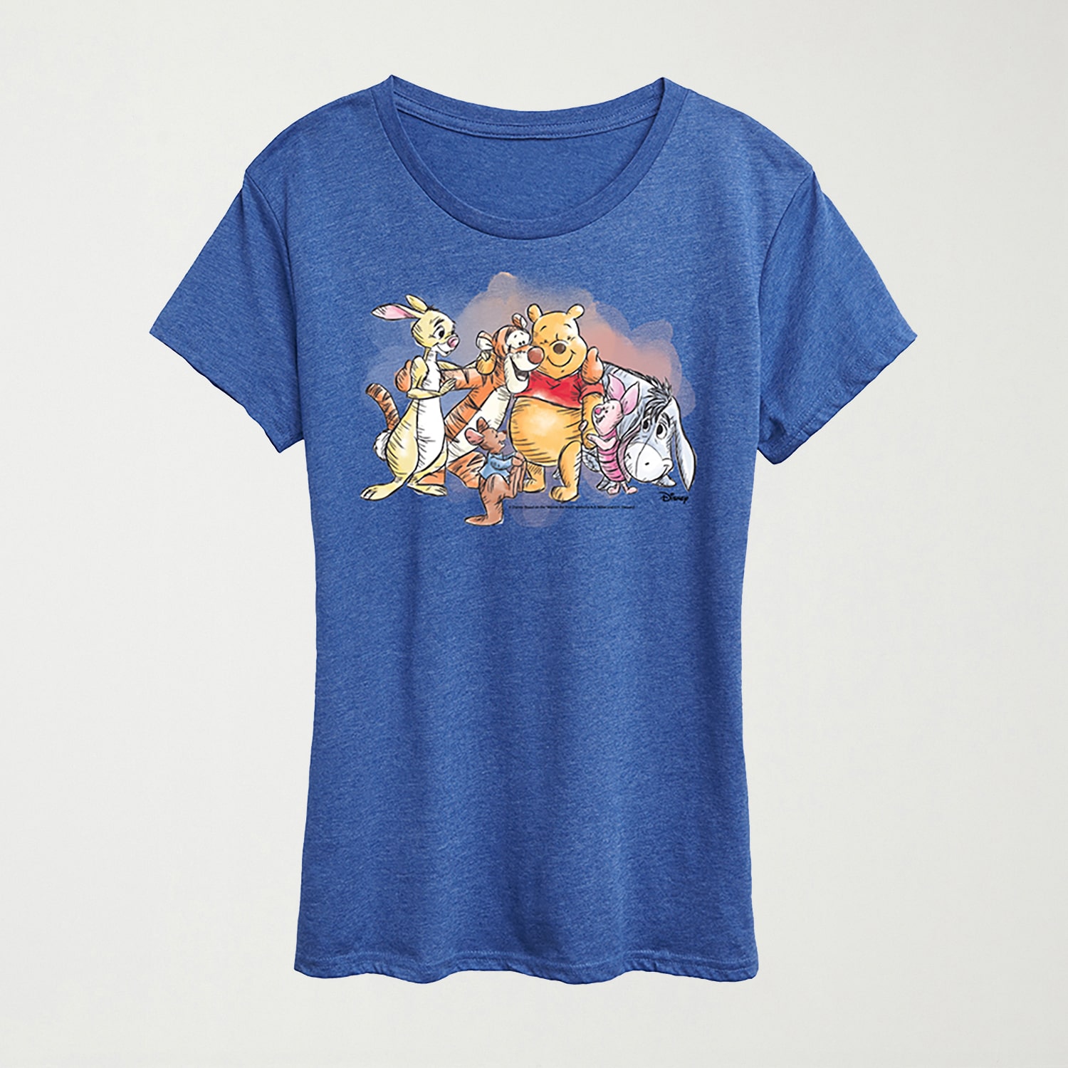 Group Watercolor Womens Crew Neck Short Sleeve Regular Fit Winnie The Pooh Graphic T-Shirt