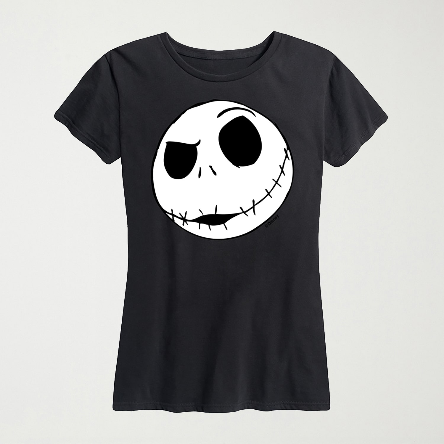 Jack Skellington Face Womens Crew Neck Short Sleeve Regular Fit Nightmare Before Christmas Graphic T-Shirt