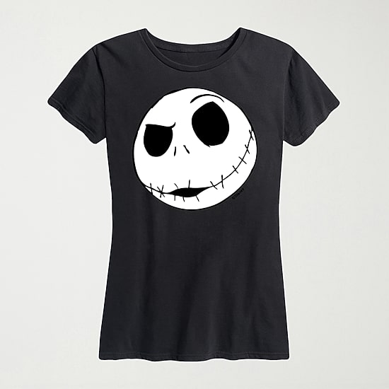Jack Skellington Face Womens Crew Neck Short Sleeve Regular Fit Nightmare Before Christmas Graphic T-Shirt