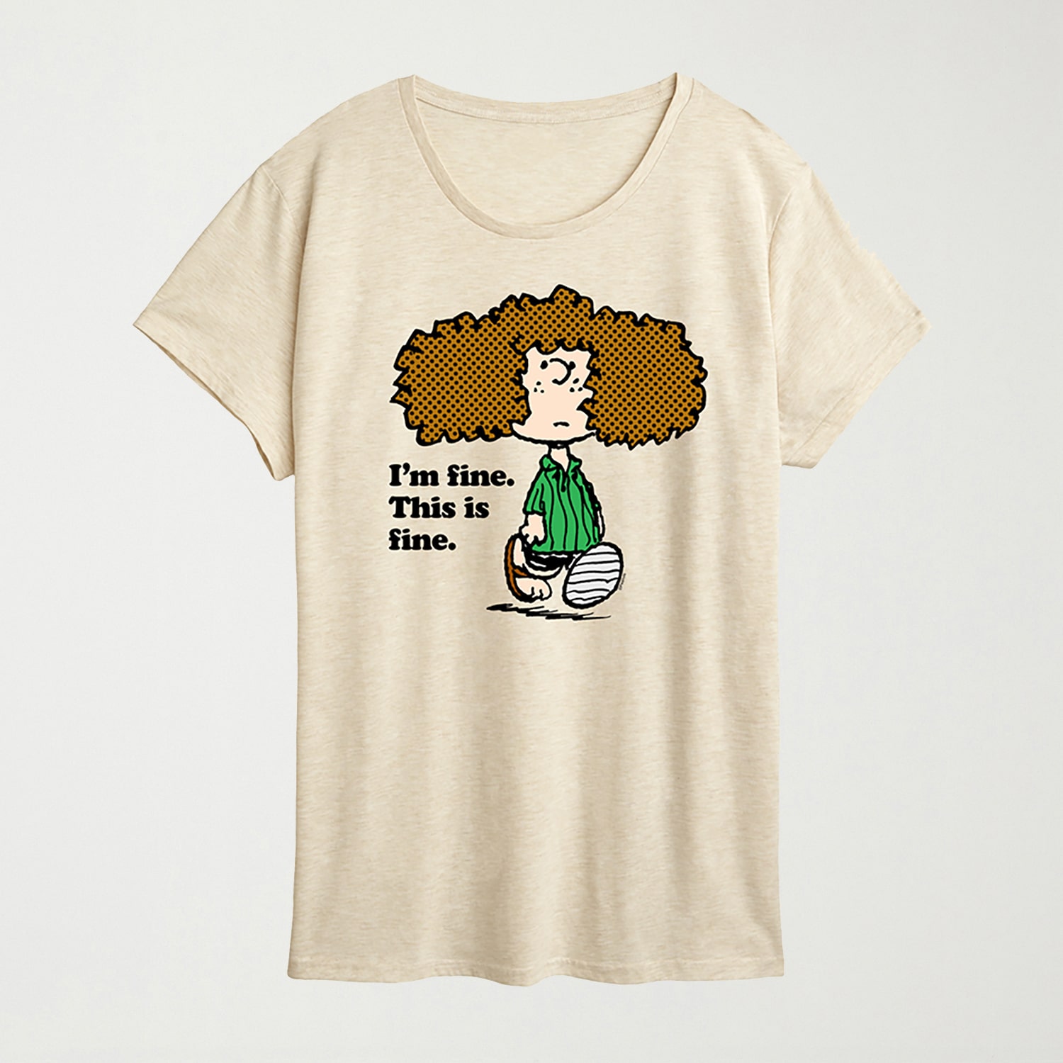 Patty Im Fine Womens Crew Neck Short Sleeve Regular Fit Peanuts Graphic T-Shirt