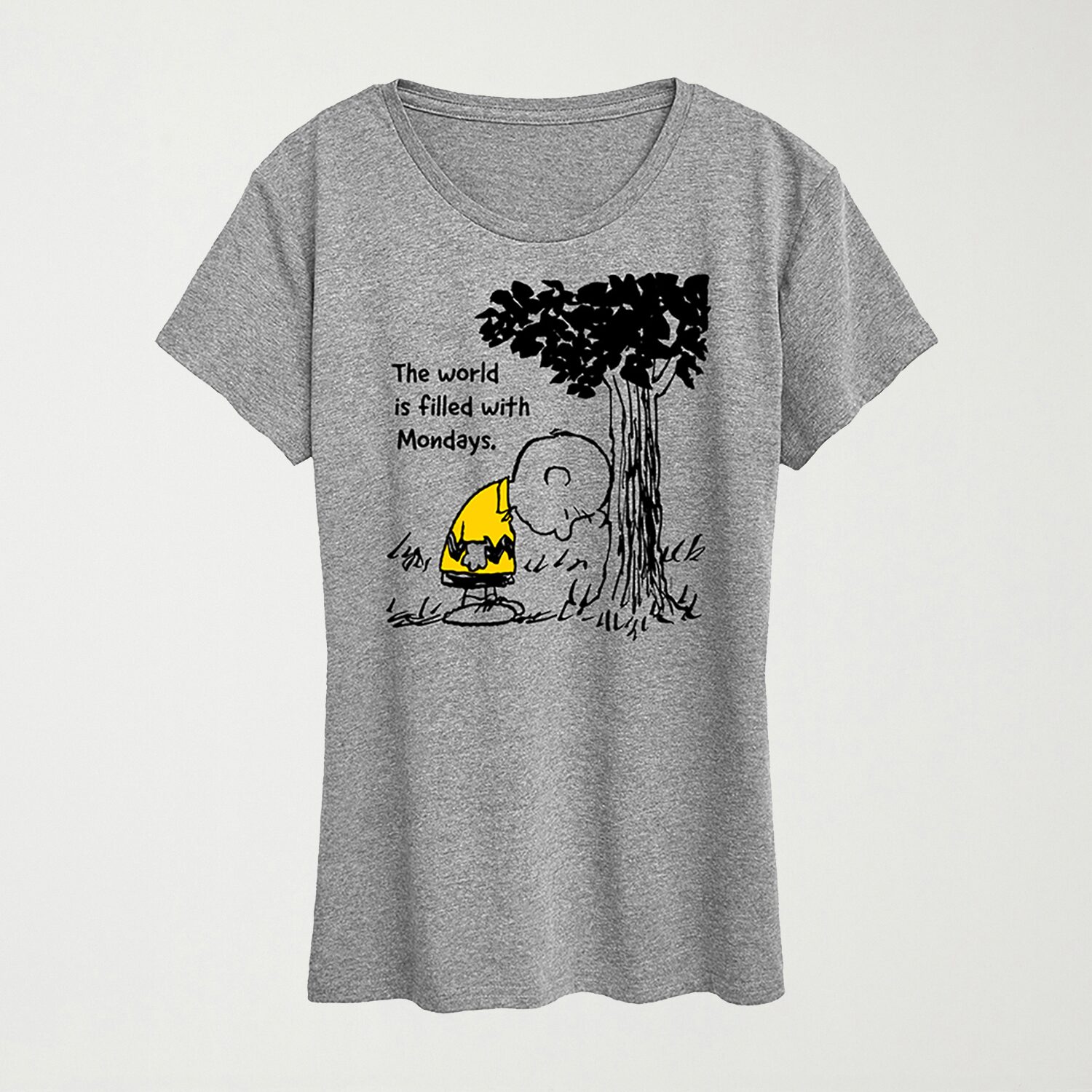 World Filled With Mondays Womens Crew Neck Short Sleeve Regular Fit Peanuts Graphic T-Shirt