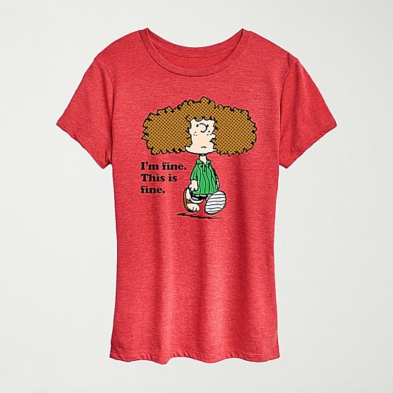 Patty Im Fine Womens Crew Neck Short Sleeve Regular Fit Peanuts Graphic T-Shirt