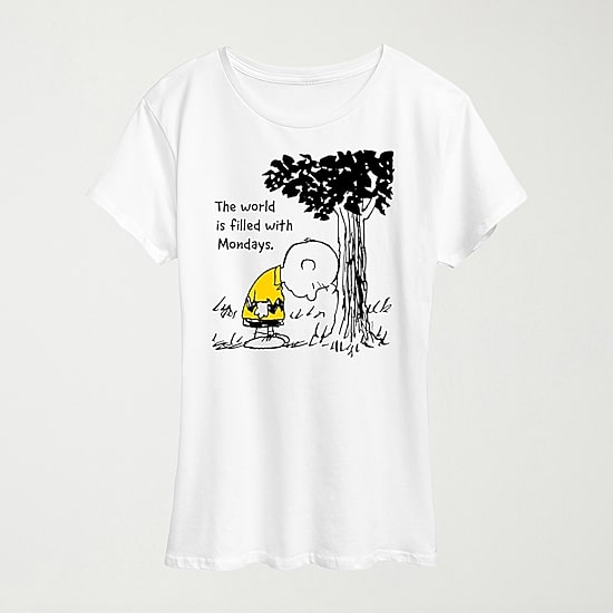 World Filled With Mondays Womens Crew Neck Short Sleeve Regular Fit Peanuts Graphic T-Shirt